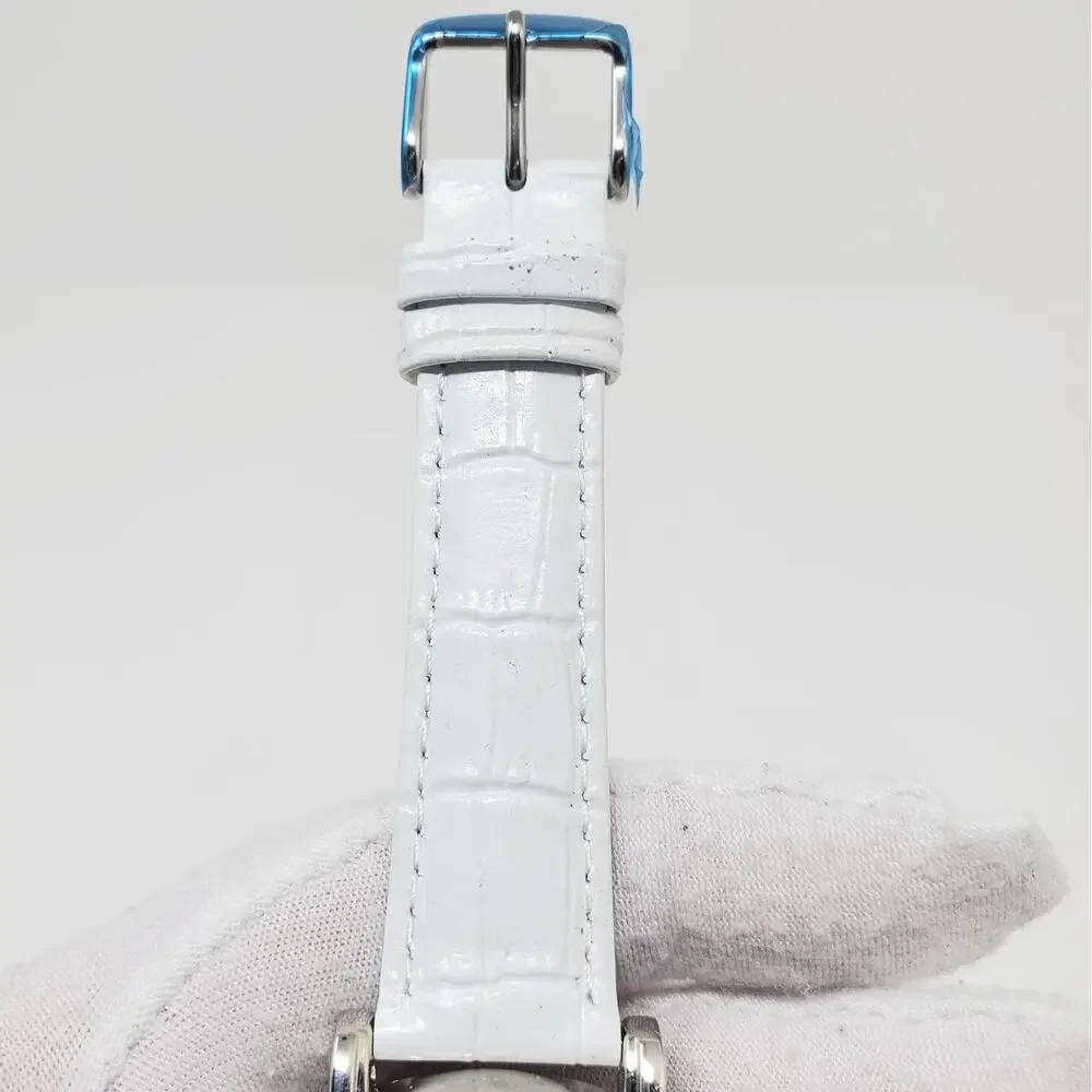 Disney Silver Minnie Mouse Watch White Leather Band Womens
